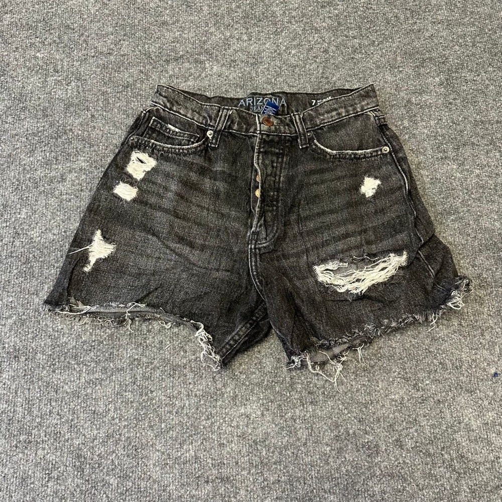Arizona Jean Co Shorts Womens Size 7 Black Distressed High Rise Cotton Denim
